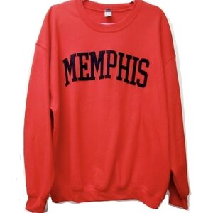 Gildan Red MEMPHIS Script Letters Heavy Blend Crewneck Sweatshirt Size XL